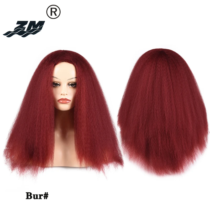 

ZM 24inch Long Kinky Straight Synthetic Hair None Lace Wigs For Black Women Blonde/Brown Curly Heat Resistant Wigs