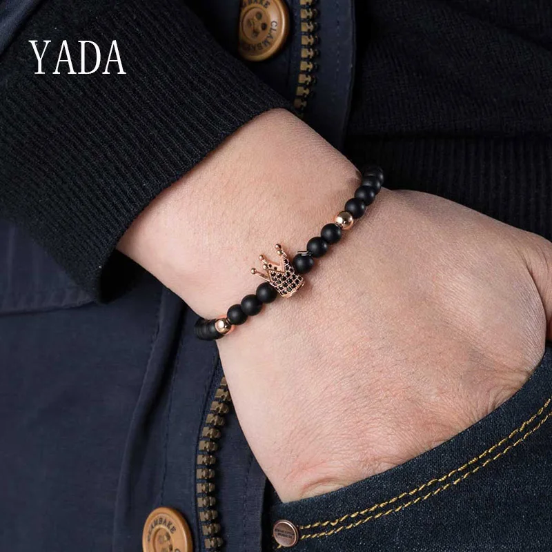 Браслеты YADA с императорской короной и бусинами 6 мм для мужчин повседневные