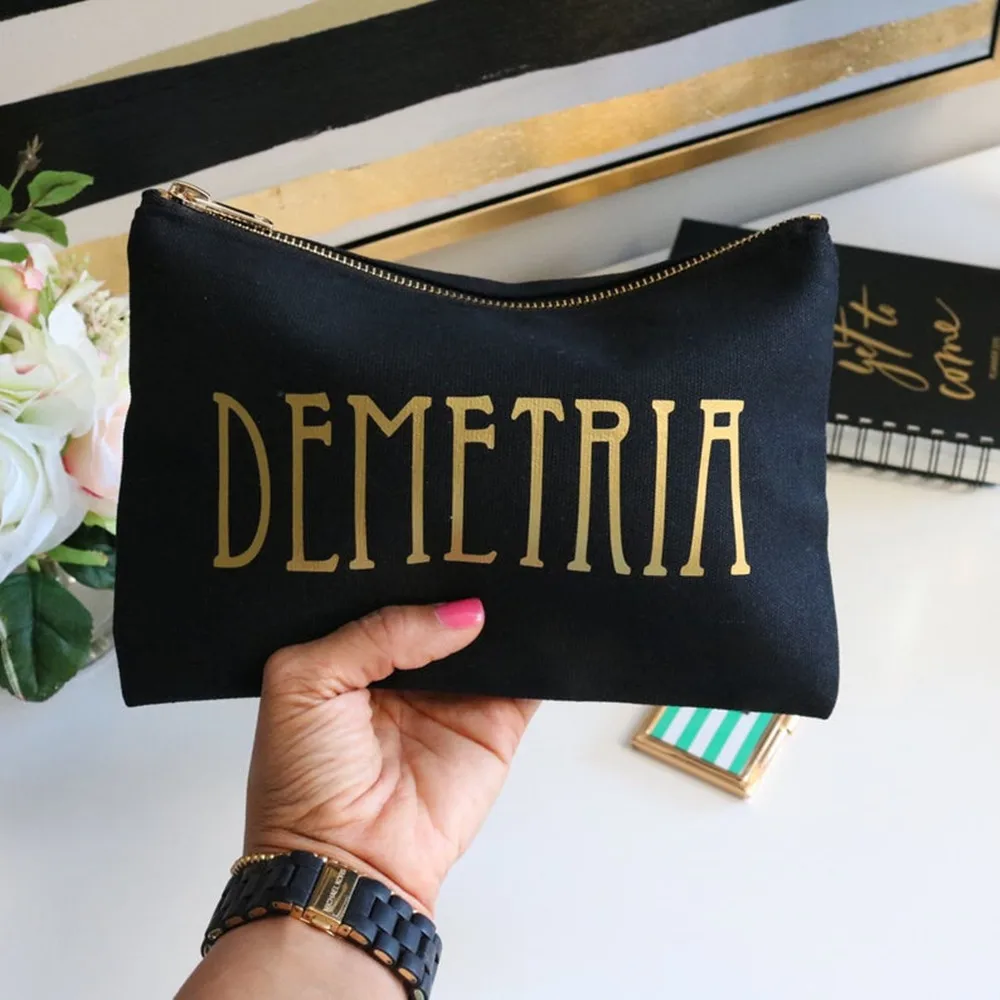 Индивидуальные сумки для макияжа с именем из розового золота холщовая