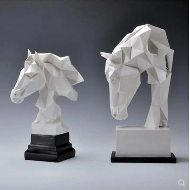

EUROPEAN-STYLE GEOMETRIC WHITE HORSE HEAD CRAFTS DECORATION, HOME OFFICE RESTAURANT BAR DESKTOP DECORATION GIFTS,