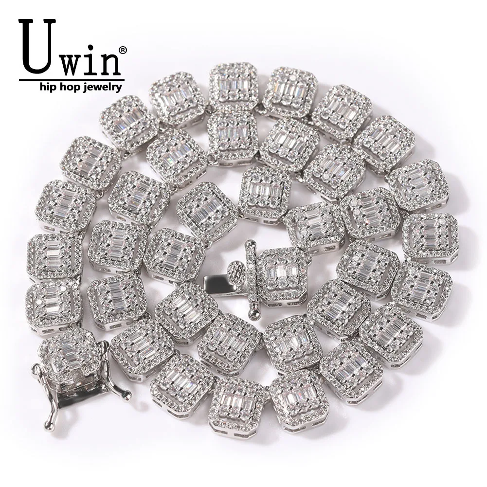 Uwin 10 мм цепочка багет выложенная блестящая розовая квадратная CZ сверкающая чокер