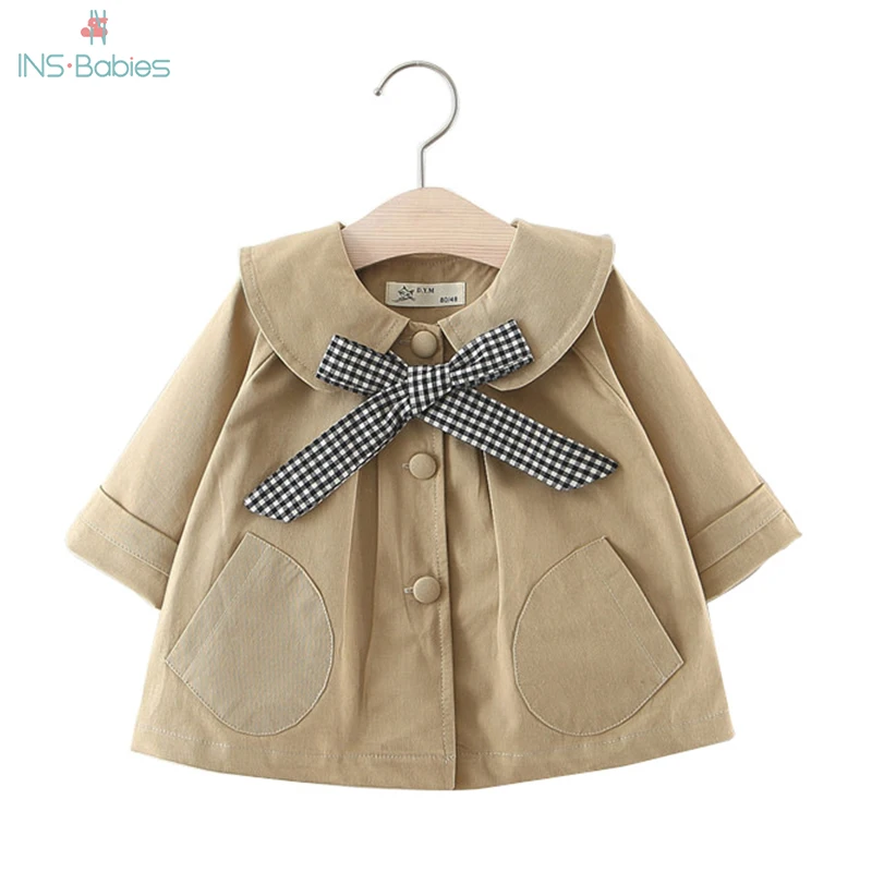 Тренч для маленьких девочек модный цвета хаки Весенняя верхняя одежда