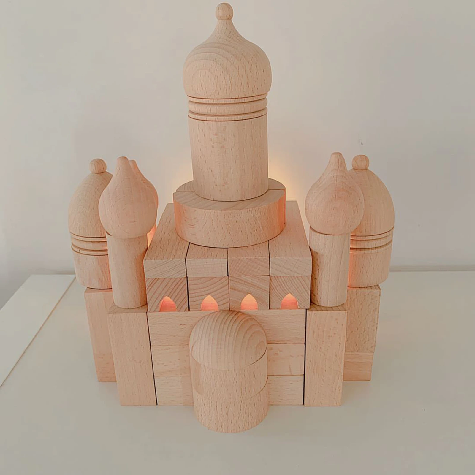 

Set of 55pcs Wooden Castle Bricks Stacking Bricks Building Toys