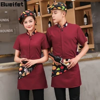 restaurant catering waiter overalls short sleeve hotel hot pot kitchen food service tops korean style waiter shirt work outfit