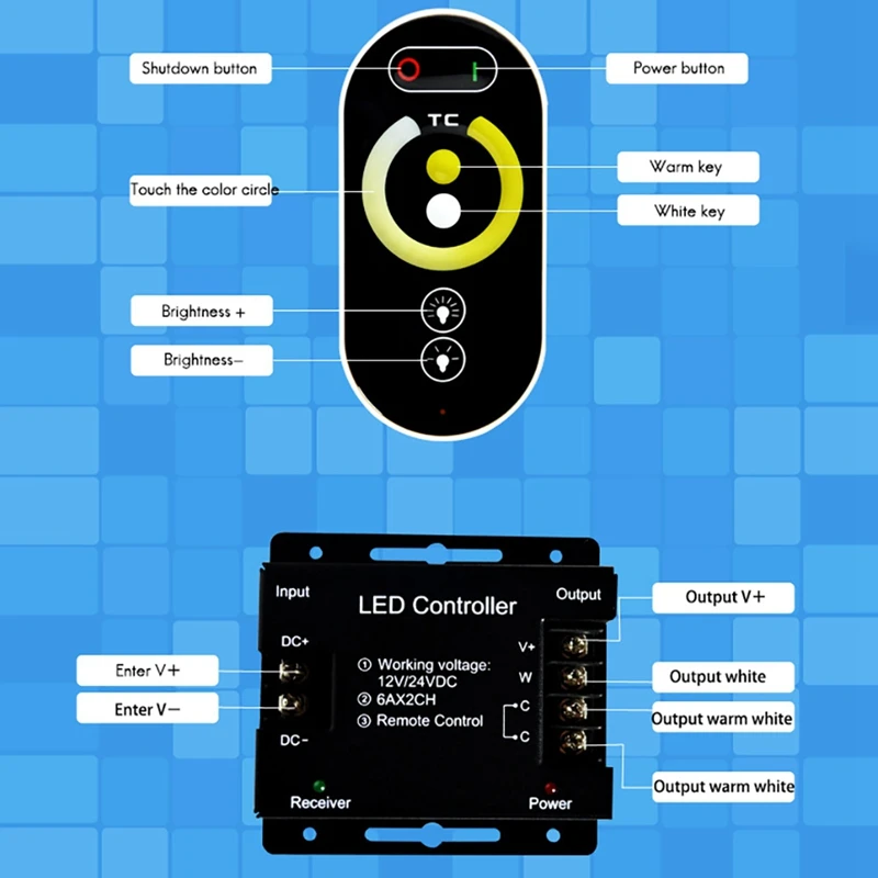 LED Controller Full Press Remote Control Dual Color Temperature Led Dimming and Mixing RGB Dimmer | Безопасность и защита