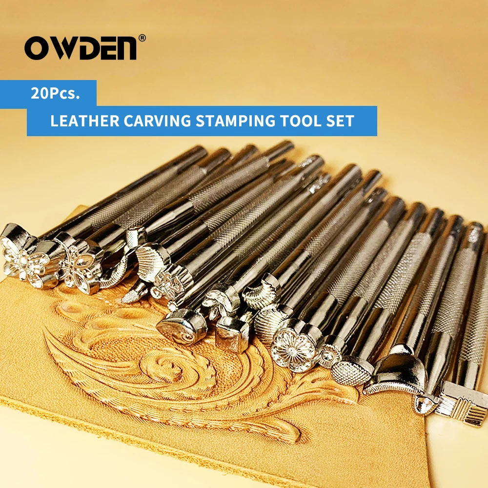 OWDEN 20Pcs Leather Carving Stamping Tool Set Leather Stamping Printing Punch Tool Carved Leather Engraving Tools