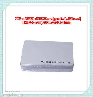 

10 Pcs 125KHz RFID ID card, proximity ISO card, EM4100 compatible cards, 0.8mm
