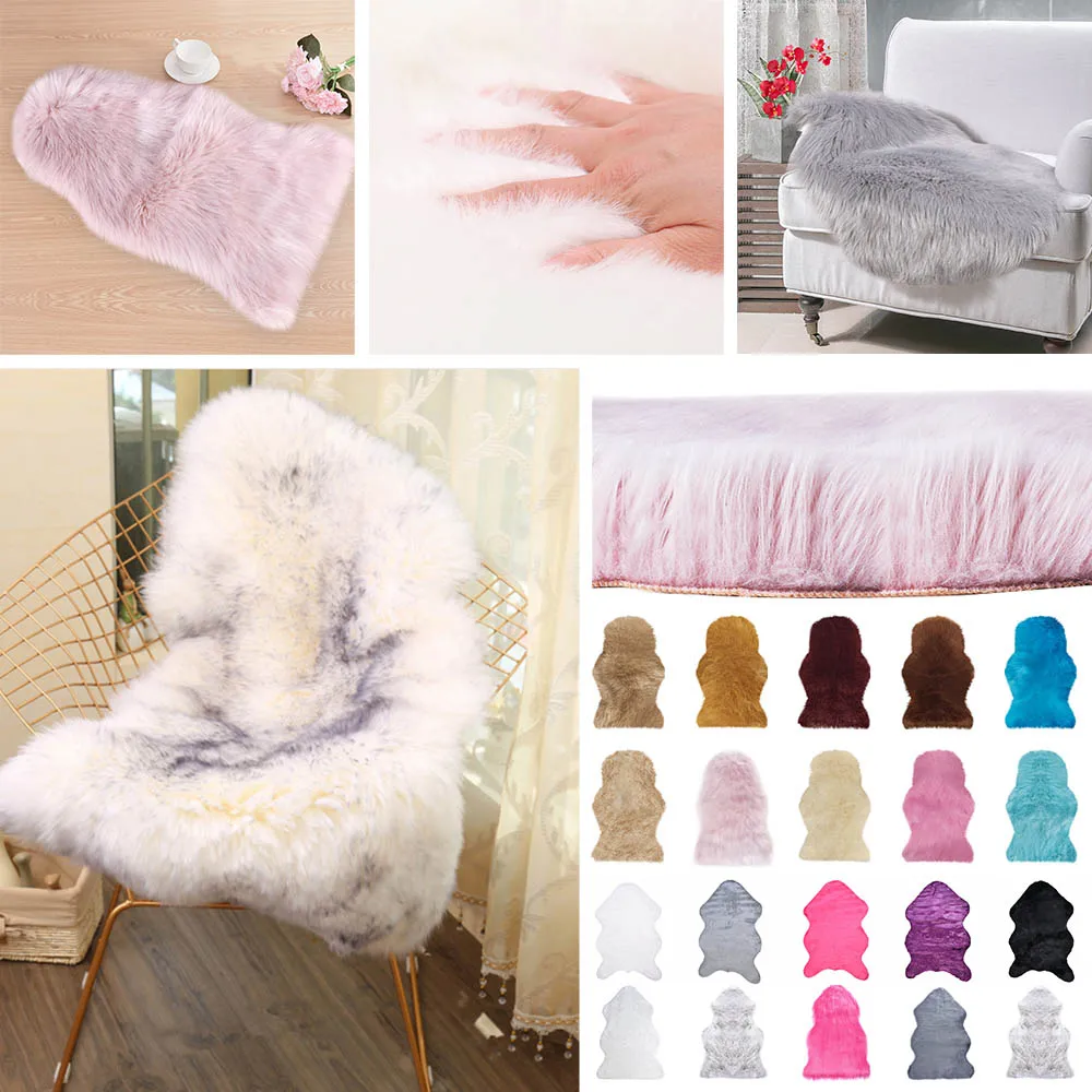 

Urijk Fur Artificial Sheepskin Hairy Carpet Living Room Bedroom Rugs Skin Fur Plain Fluffy Area Rugs Washable Bedroom Faux Mat