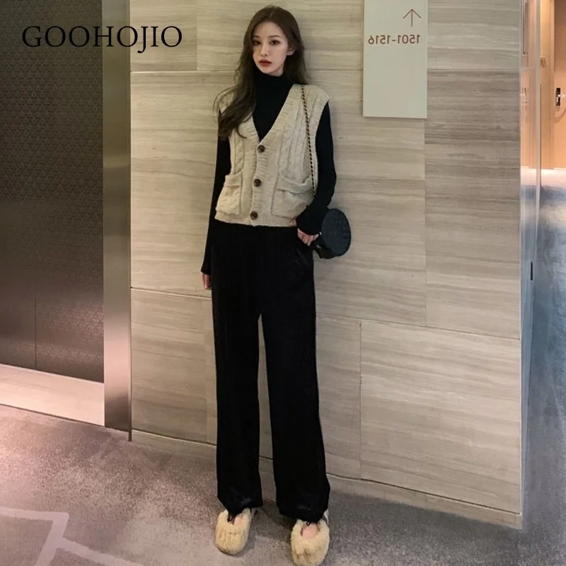 

GOOHOJIO 2020 New Autumn Winter Chic Sweater Temperament Sweater Vest for Ladies Solid Color V-neck Buttons Sweater Women Vest