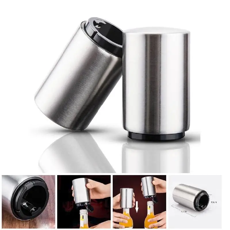 

Portable Magnetic Automatic Bottle Opener Stainless Steel Push Down Wine Beer Openers PW