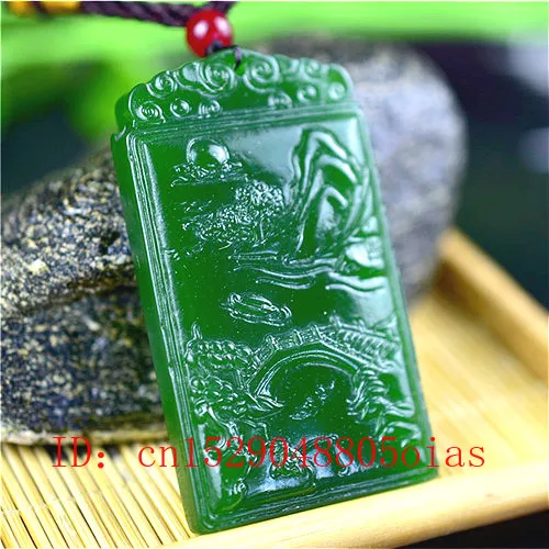 Натуральный зеленый китайский нефритовый пейзаж кулон ожерелье Модные