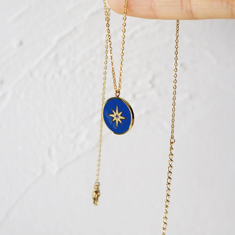 

Titanium With 18K Gold Glam Star Necklaces Designer T Show Runway Gown Rare INS Japan Korea Fashion Boho Gothic Hip Hop Top