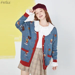 ARTKA 2020 осеннее Новое Женское трикотажное пальто милый Повседневный свитер с v-образным вырезом и длинным рукавом Свободный вязаный кардиган верхняя одежда WB20202Q