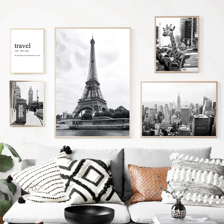 

Nordic Architecture Wall Art Poster Giraffe Animal Canvas Painting Eiffel Tower Art Print Black And White Pictures Home Decor