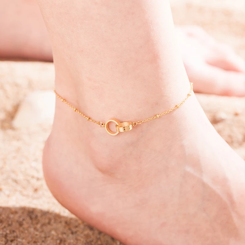 Браслет на ногу женский из титановой стали простой браслет с двойными кольцами в