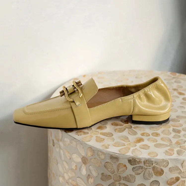 

MLJUESE 2021 Women Pumps Soft Cow leather Autumn Spring Yellow Color Square toe Metal Decoration high heels pumps Size 42