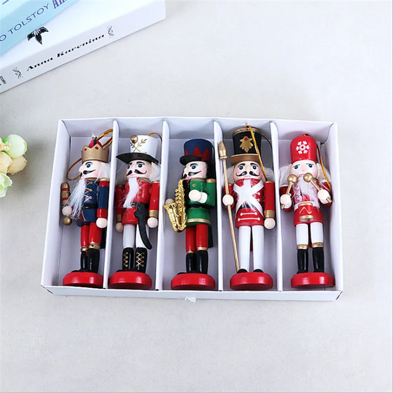 

5pcs/set Merry Christmas New Year Gifts Kids Nutcracker Soldier Doll 12cm Wooden Pendant Navidad Christmas Decorations for Home