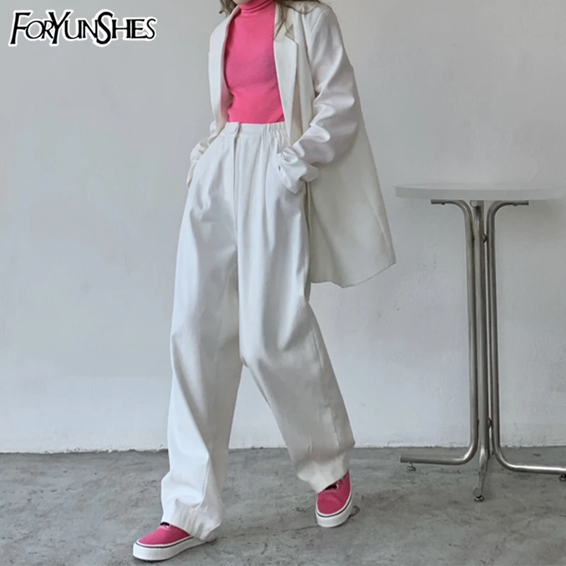 

FORYUNSHES Y2k Harajuku Wide Leg White Pants Womens 2021 Black High Waist Straight Suit Pant Ropa Mujer Pantalon Pour Femme
