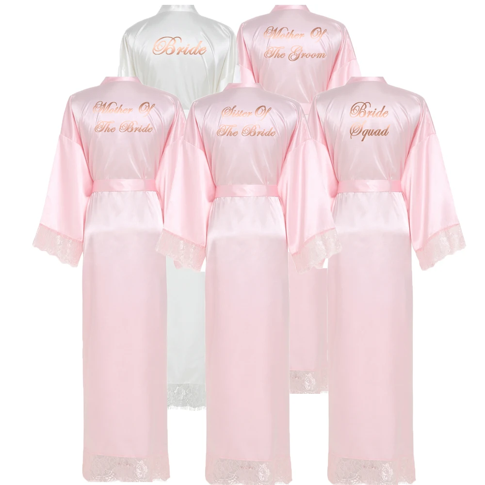 Длинный Шелковый Атласный халат для подружки невесты с кружевной отделкой