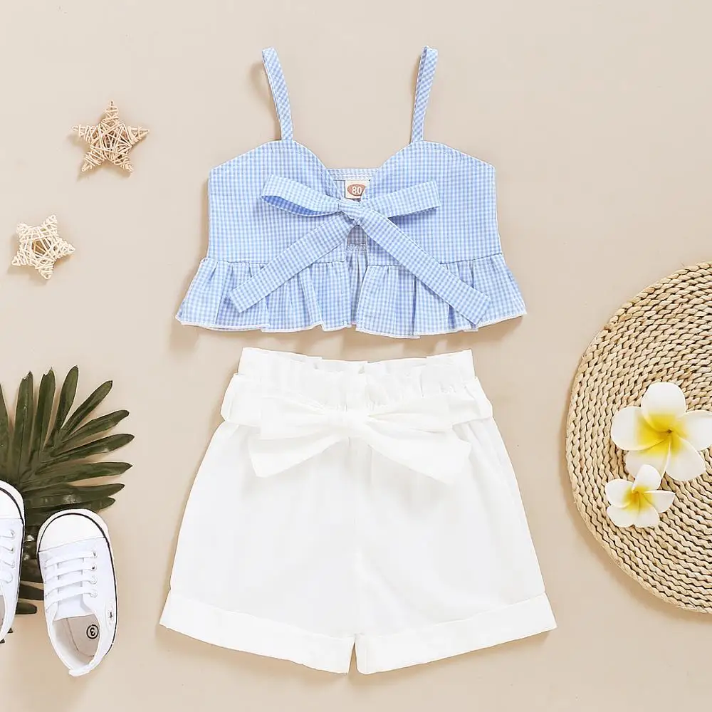 

Free Shipping Infant Girl Summer Clothes Baby Girl Sleeveless Vest Top And Solid White Shorts Pants Toddler Girl Outfits Gift