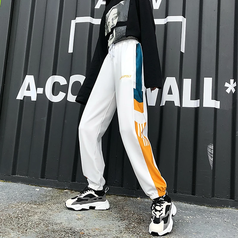 

Casual Baggy Black Pants Women's Sweatpants Joggers Patchwork Striped Sweat Pants Print High Waist Trousers Streetwear Women