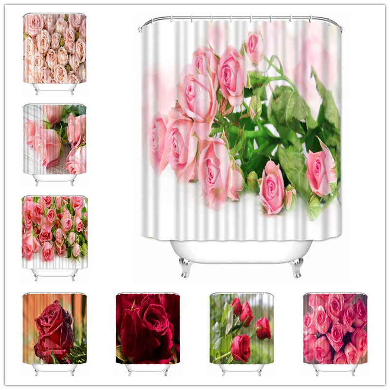 

Musife Custom Romantic Rose Shower Curtain Waterproof Polyester Fabric Bathroom With Hooks DIY Home Decor