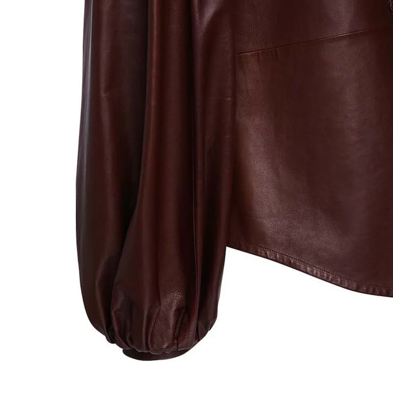 

CHICEVER Casual Pu Jackets For Women Stand Collar Puff Long Sleeve Loose Oversized Coats Female 2021 Fashion Autumn Clothes Tide