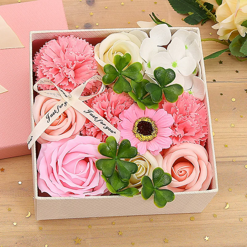 

Soap Rose Sunflower Gift Box Flowers Soap Bath Foam Soap Square Shaped Box Carnation Soap Wedding Valentine's Day Gift Decor #D