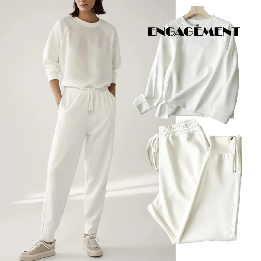 

ENGAGEMENT 2021 England Simple Fashion O-neck Loose Winter Hoodies Women Sweatshirt Pullovers Tops 2 Pieces Sets