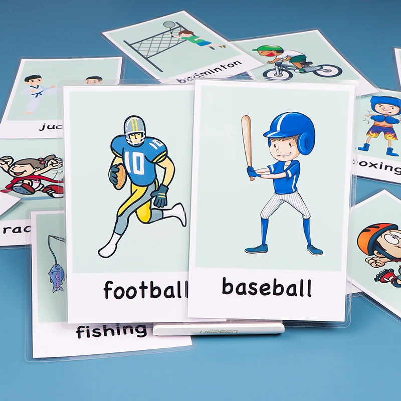 21 шт. спортивные познавательные флэш карты Монтессори английские слова карточки