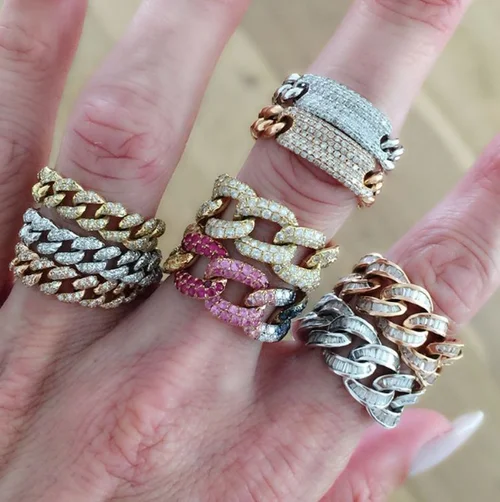 Для женщин хип-хоп обручальное кольцо трендовые кольца на палец iced out bling cz проложили Майями кубинское звено цепи кольцо ювелирные изделия