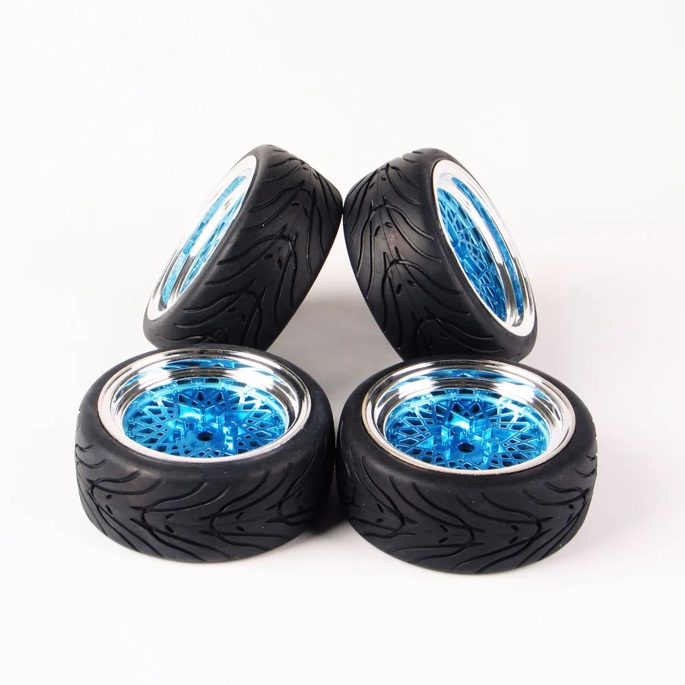 

In Stock 4Pcs/Set 12mm Hex Flat Rubber Tires and Wheel10365+21006 fit 1/10 RC HSP HPI On Road Racing Car Accessories
