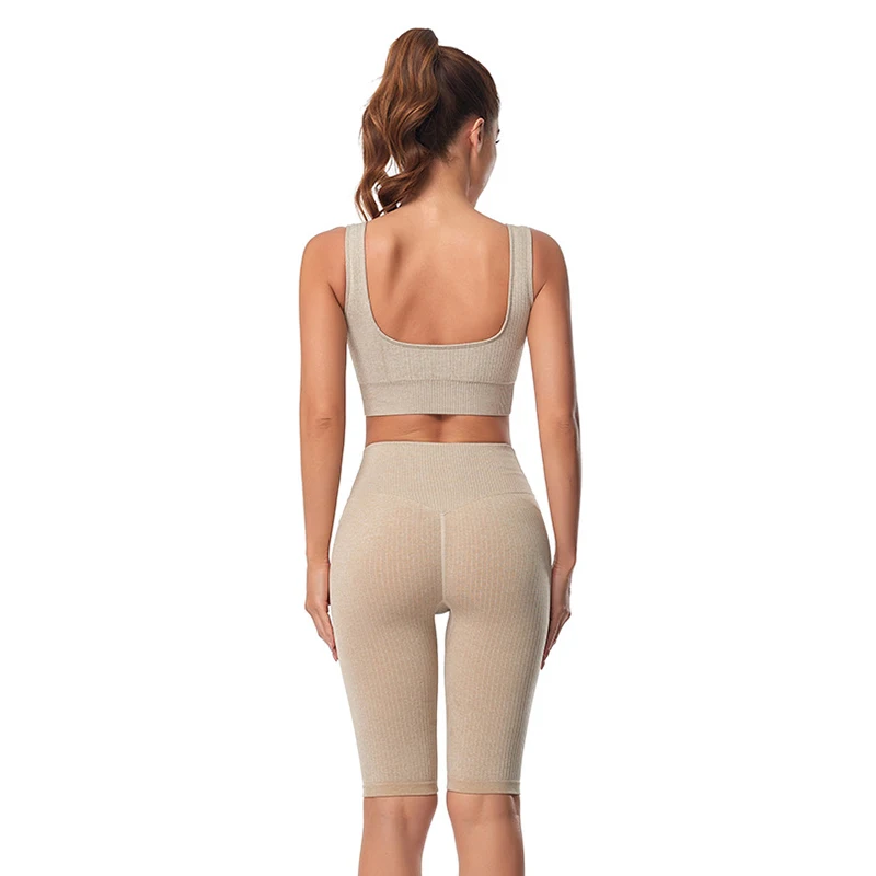 

2Pcs Women Seamless Yoga Set Fitness Push Up Top Sports Workout Crop Top Gym Clothing High Waist Leggings Sport Shorts Sportwear
