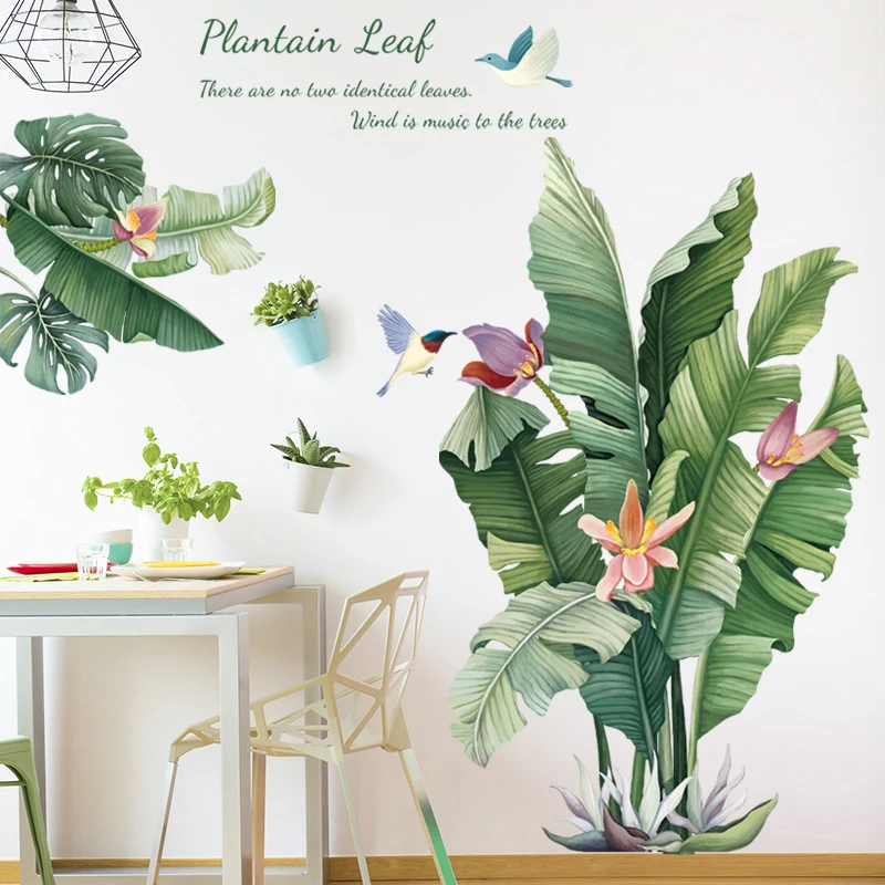 

Nordic Style Green Banana Leaf Plant Removable Wall Stickers Decals Home Decoration for Living Room Bedroom Waterproof Poster
