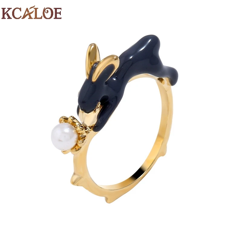 Женское кольцо с эмалью KCALOE корейское золотистого цвета имитацией жемчуга и