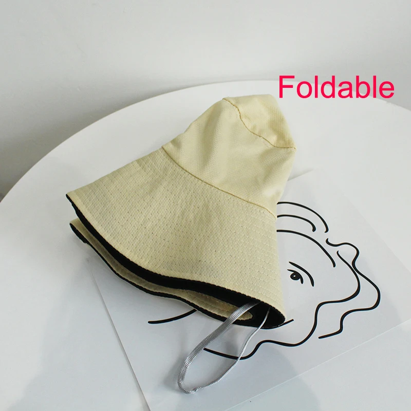 

2021 New Summer Beach Sun Hats For Women Reversible Big Visor Sun Protection Bucket Hat With Windproof Rope Fishing Hip Hop Caps