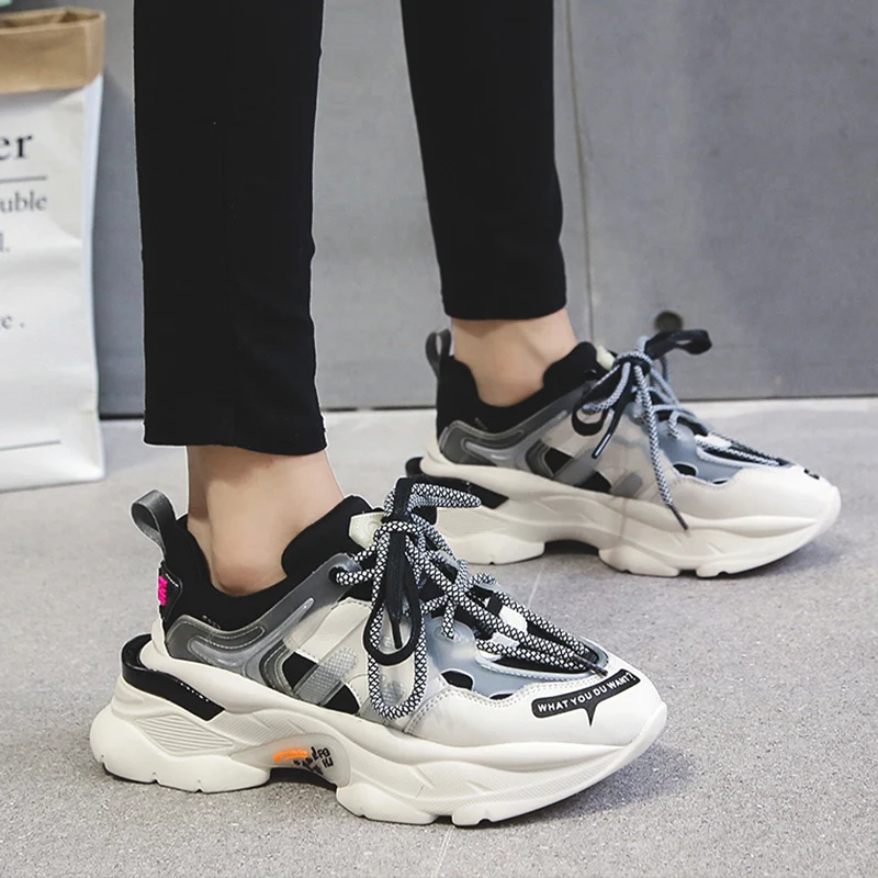 

Chunky Dad Shoe Laces Platform Shoe Ins Hot Sneakers Women Trendy New Color Matching Cross -tied Sneakers Tenis Chaussures 35-44