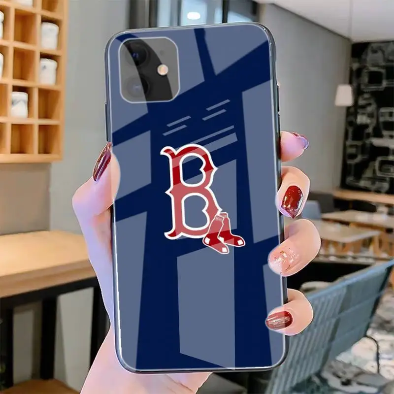 

B-Boston Red Sox Phone Case Tempered Glass For Iphone6plus 6S 7 7plus 8 X XS XSmax XR 11 12 Pro Max 12mini