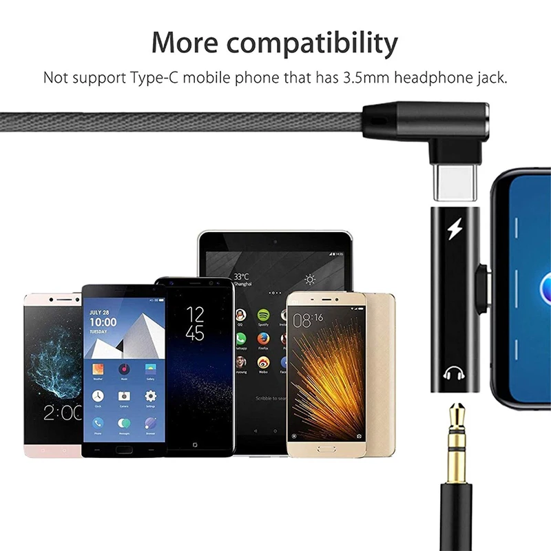 Зарядный преобразователь 2 в 1 type C до 3 5 мм разъем для наушников usb аудио адаптер