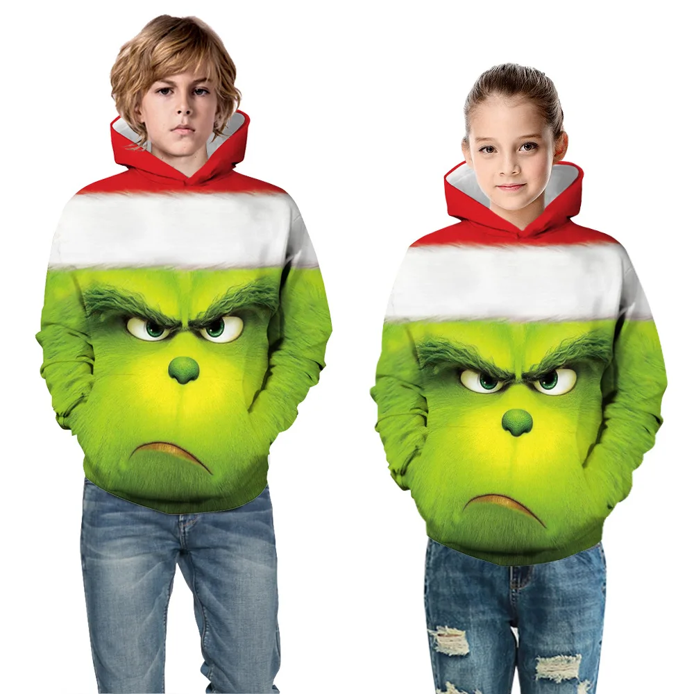 Толстовка с капюшоном с 3D принтом из фильма Grinch; детская одежда унисекс с капюшоном и длинными рукавами для мальчиков и девочек; осенние пуловеры с капюшоном для детей