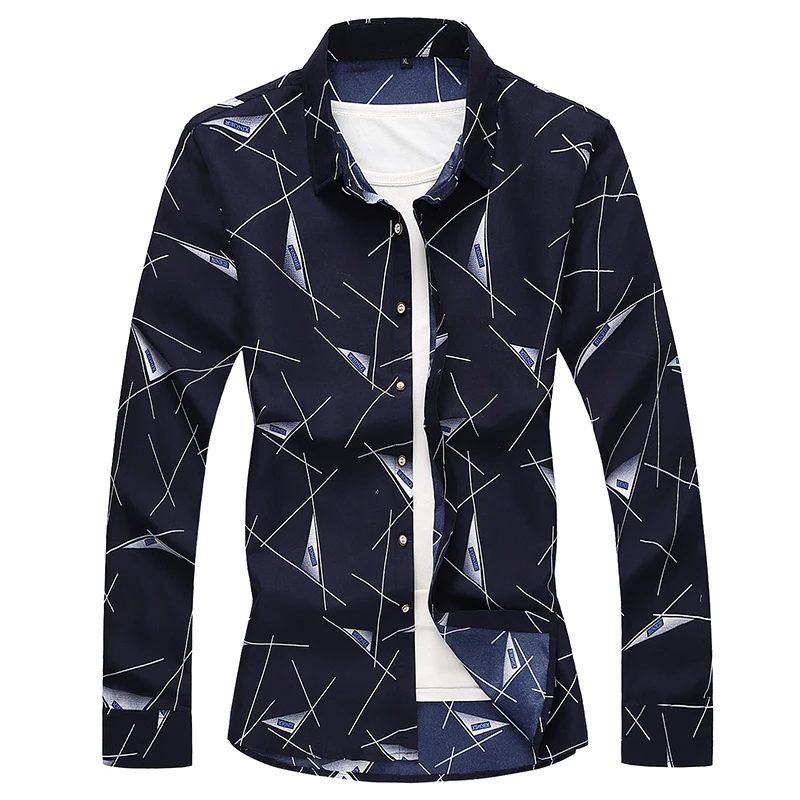

New 2021 5XL 6XL 7XL VROKINO brand plus size autumn shirt Men's Long Sleeve Geometric Print Classic Shirt