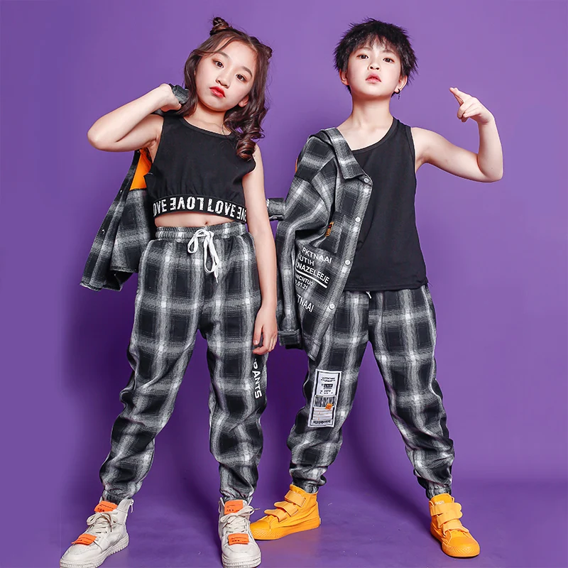Детская праздничная одежда для хип хопа клетчатые повседневные штаны