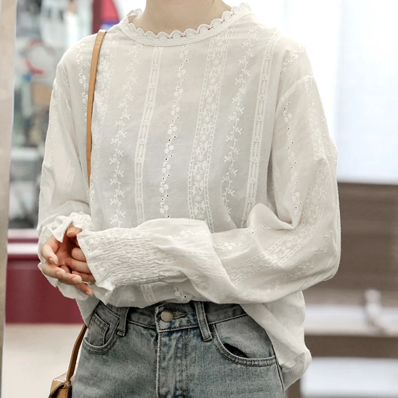 Блузка женская кружевная с вышивкой длинным рукавом 800E | Женская одежда