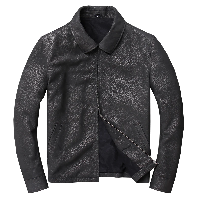 

New Design Sheepskin Genuine Leather Coat Turn Down Collar Plus Size Real Leather Shirt For Men