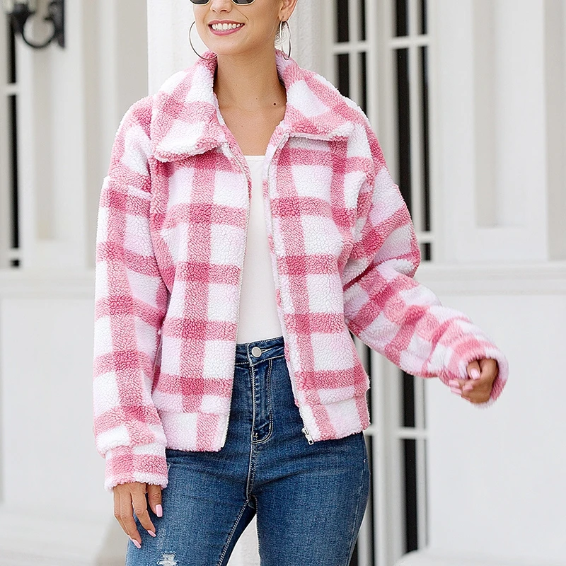

Women Jacket Coat Fashion Slim Long Sleeve Plaid Casual Loose Jacket Female Outerwear Chic Top Coats CVFDRE1