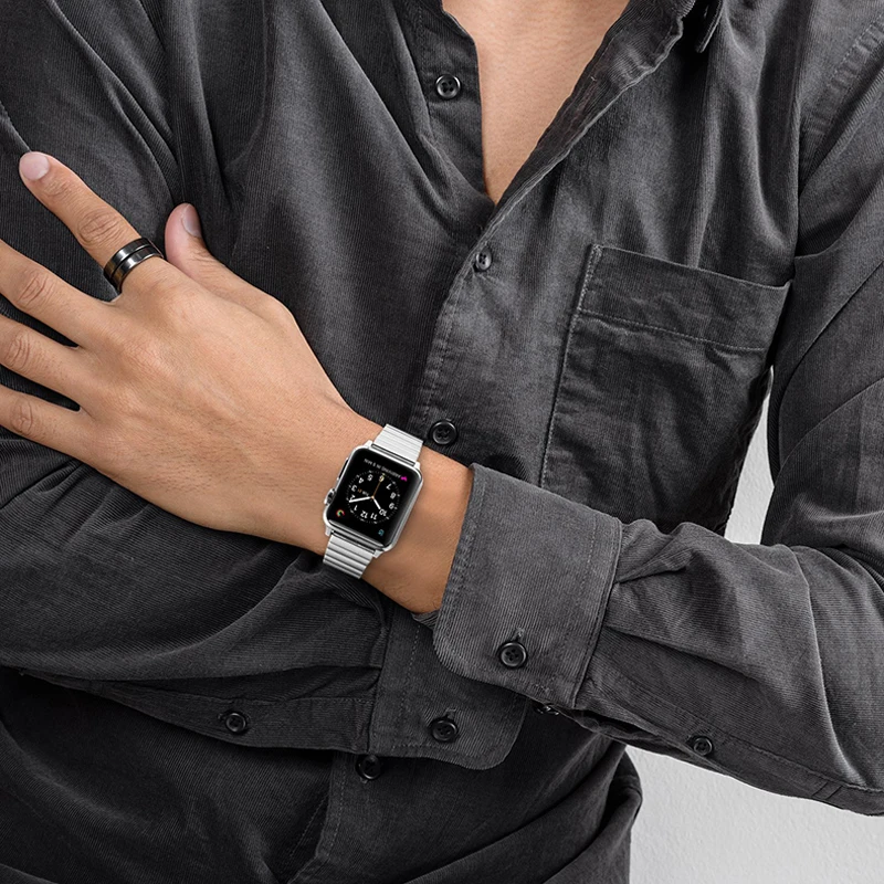 Ремешок из нержавеющей стали для Apple Watch band 44/40 мм металлический браслет с