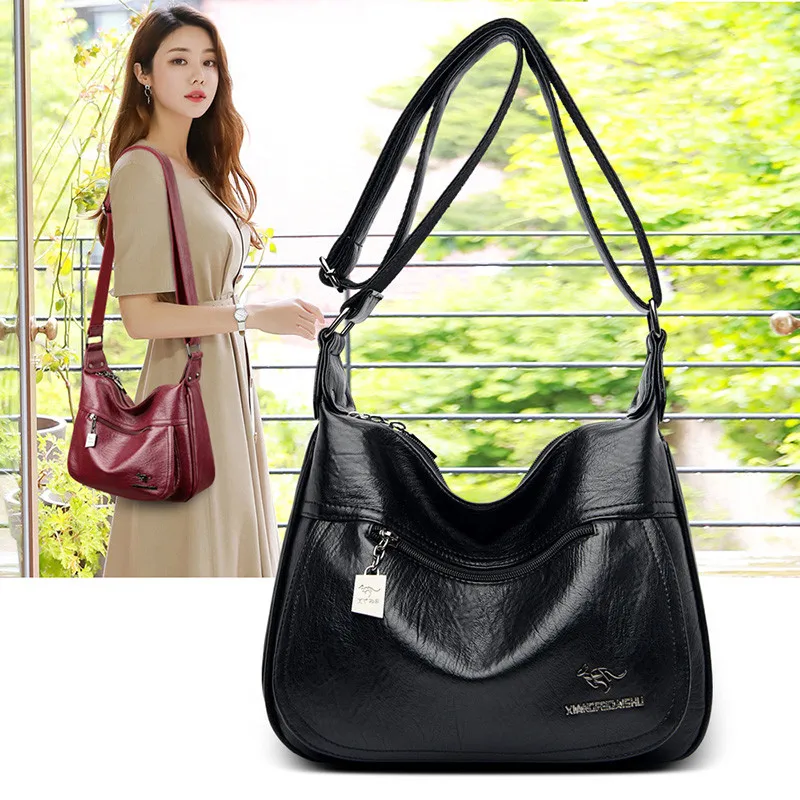 Черная женская сумка на плечо 2020 трендовая Большая мягкая кожаная дамская через