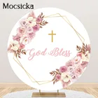 Mocsicka Рождественская вечерние, богемный пампасный трава, Крещение, круглая крышка, розовый цветочный золотистый фон, украшения для крещения