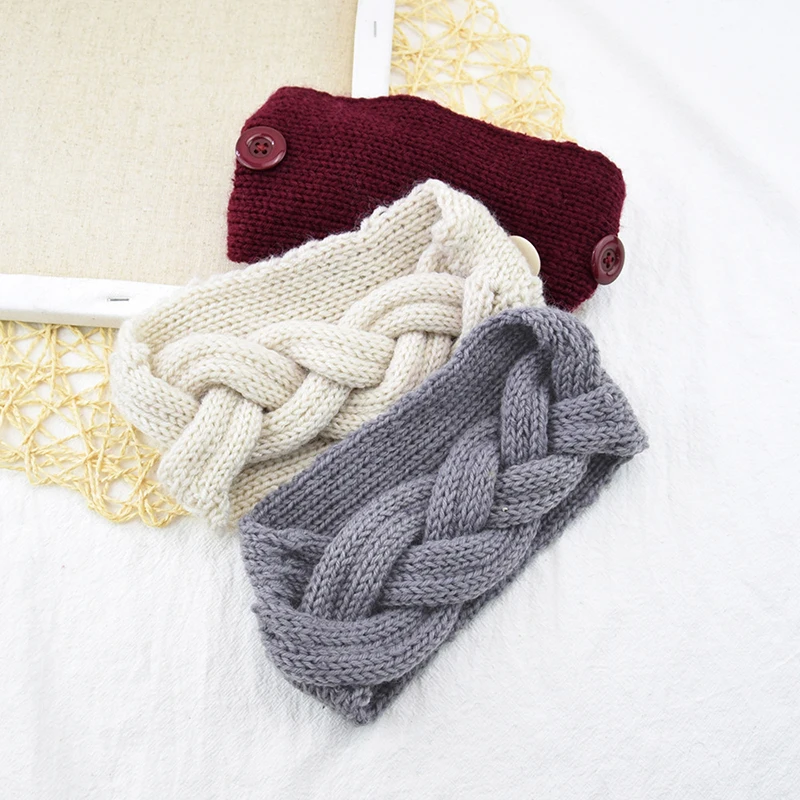 

Ear Warmer Headbands buttons Headwraps Knitted Headband Women Girls Hair Accessories Elastic Hair Bands Cross-flat Hairband New
