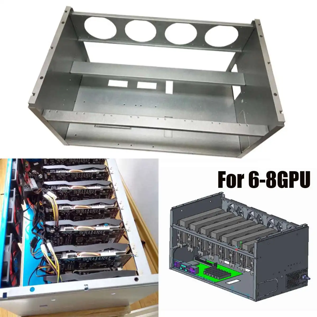 Рамка с открытым воздухом, 8 GPU, 4 вентилятора, чехол с открытым воздухом для компьютера, металлический чехол с рамкой для 8 GPU, ETH, BTC, ZEC, эфириум